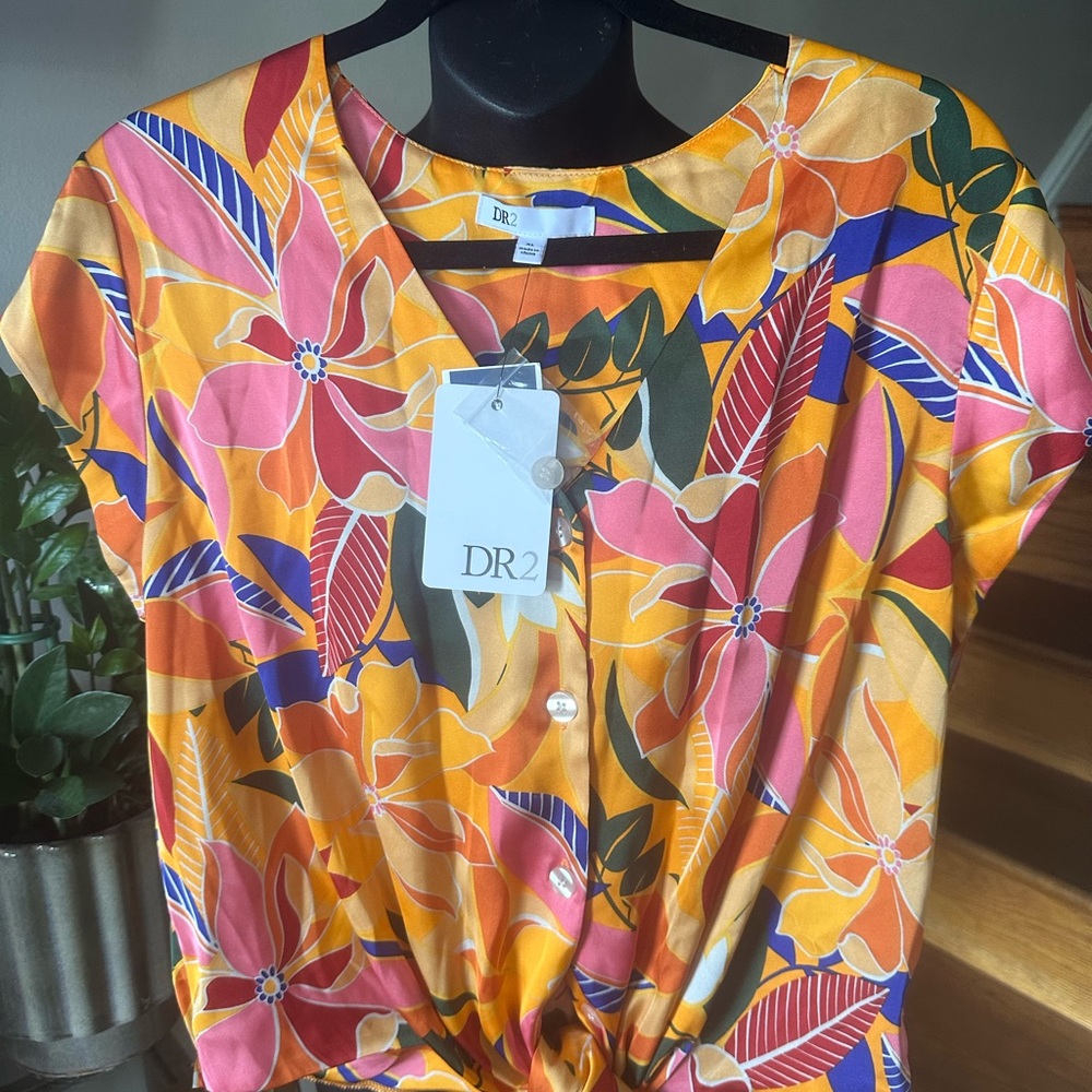 DR2 Women's Vibrant Floral Blouse - Orange, Pink, Blue